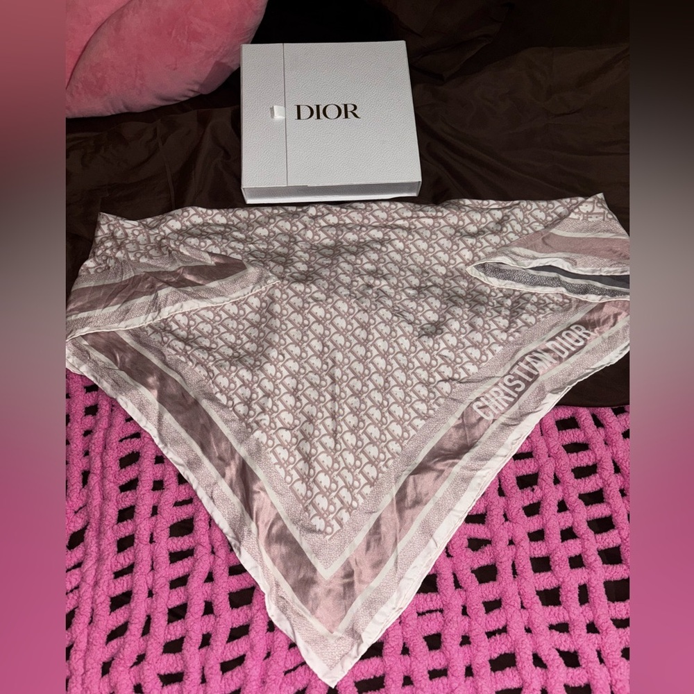 Dior Monogram Scarf in Gray and Cream and pink reversible
